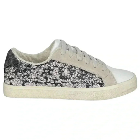 AQUA Womens Sneakers 6M Tess Grey Snake Print Leather Silver Studded - Picture 2 of 16